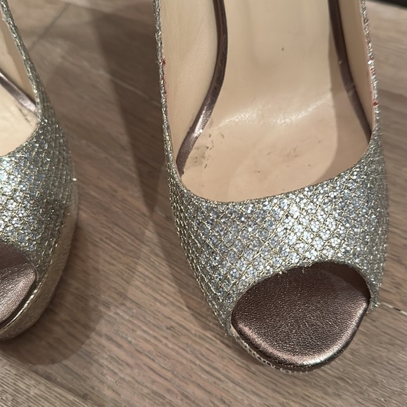EUC Jimmy Choo sparkly platform peep toe heals - Picture 9 of 17